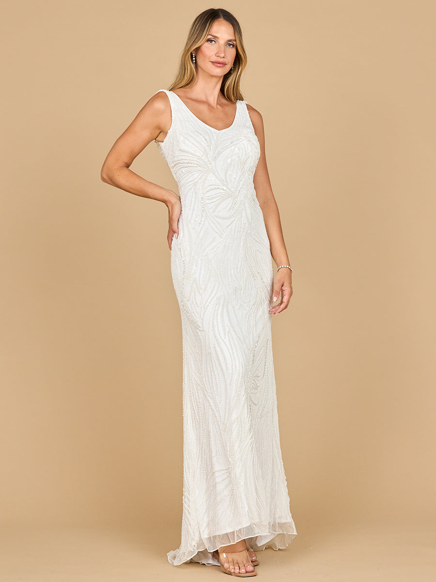 Wedding Dresses Beaded Long Formal Fitted Wedding Dress Ivory