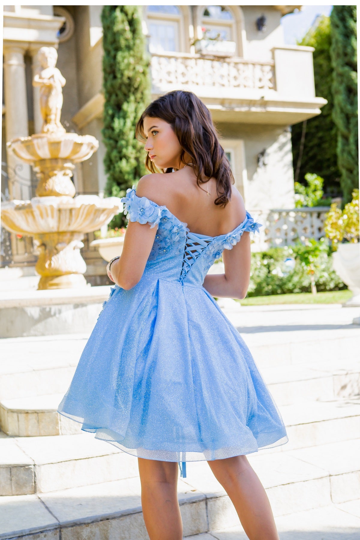 Cocktail Dresses 3D Floral Short Glitter Corset Mini Cocktail Dress Cinderella Couture 5120J Blue