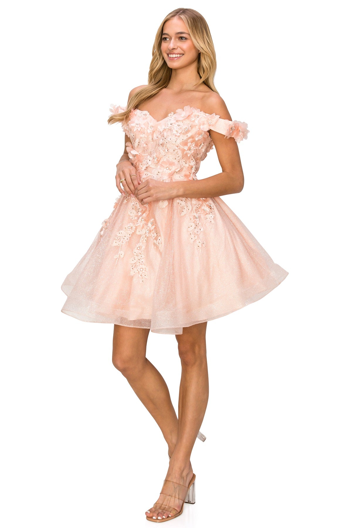 Cocktail Dresses 3D Floral Short Glitter Corset Mini Cocktail Dress Cinderella Couture 5120J Blush