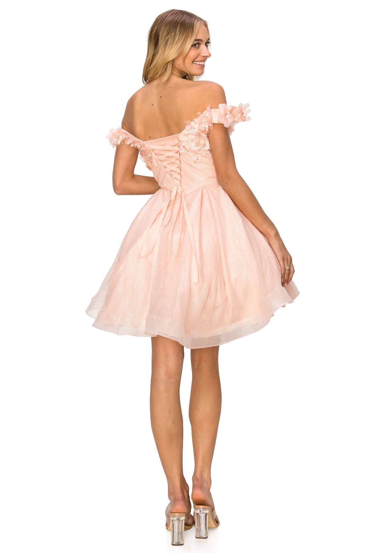 Cocktail Dresses 3D Floral Short Glitter Corset Mini Cocktail Dress Cinderella Couture 5120J Blush