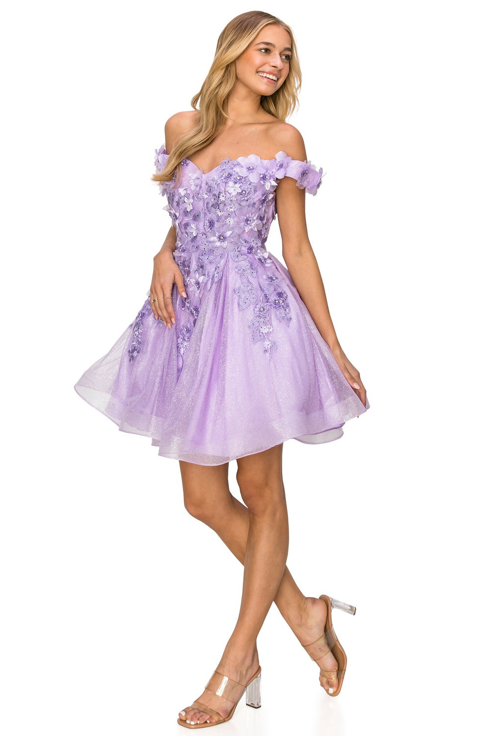 Cocktail Dresses 3D Floral Short Glitter Corset Mini Cocktail Dress Cinderella Couture 5120J Lilac