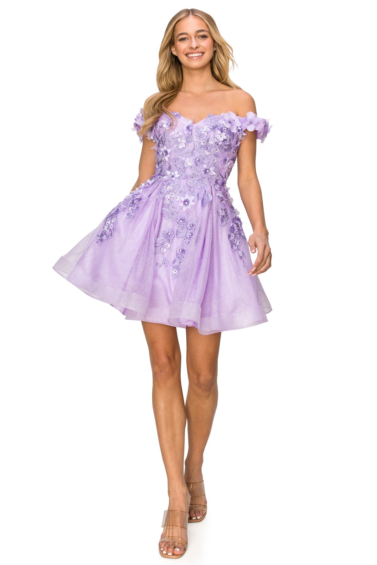 Cocktail Dresses 3D Floral Short Glitter Corset Mini Cocktail Dress Cinderella Couture 5120J Lilac