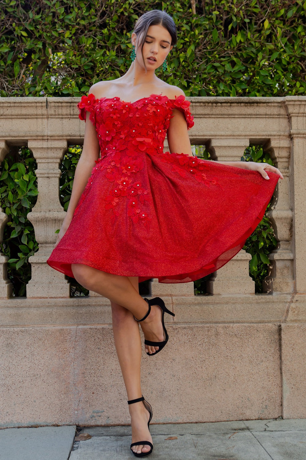 Cocktail Dresses 3D Floral Short Glitter Corset Mini Cocktail Dress Cinderella Couture 5120J Red