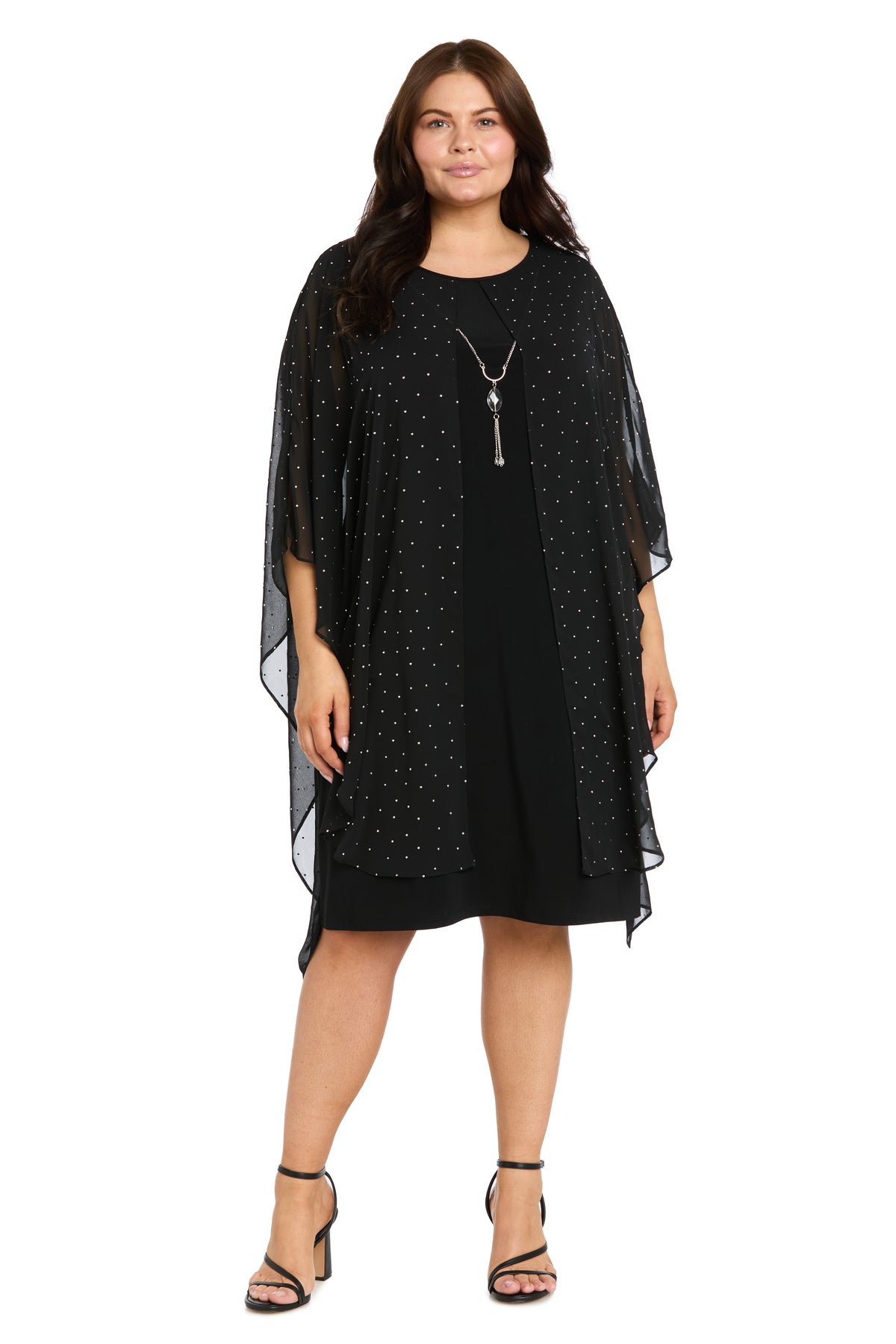R & M Richards Women's Stud Poncho Dress, Black, 16 W