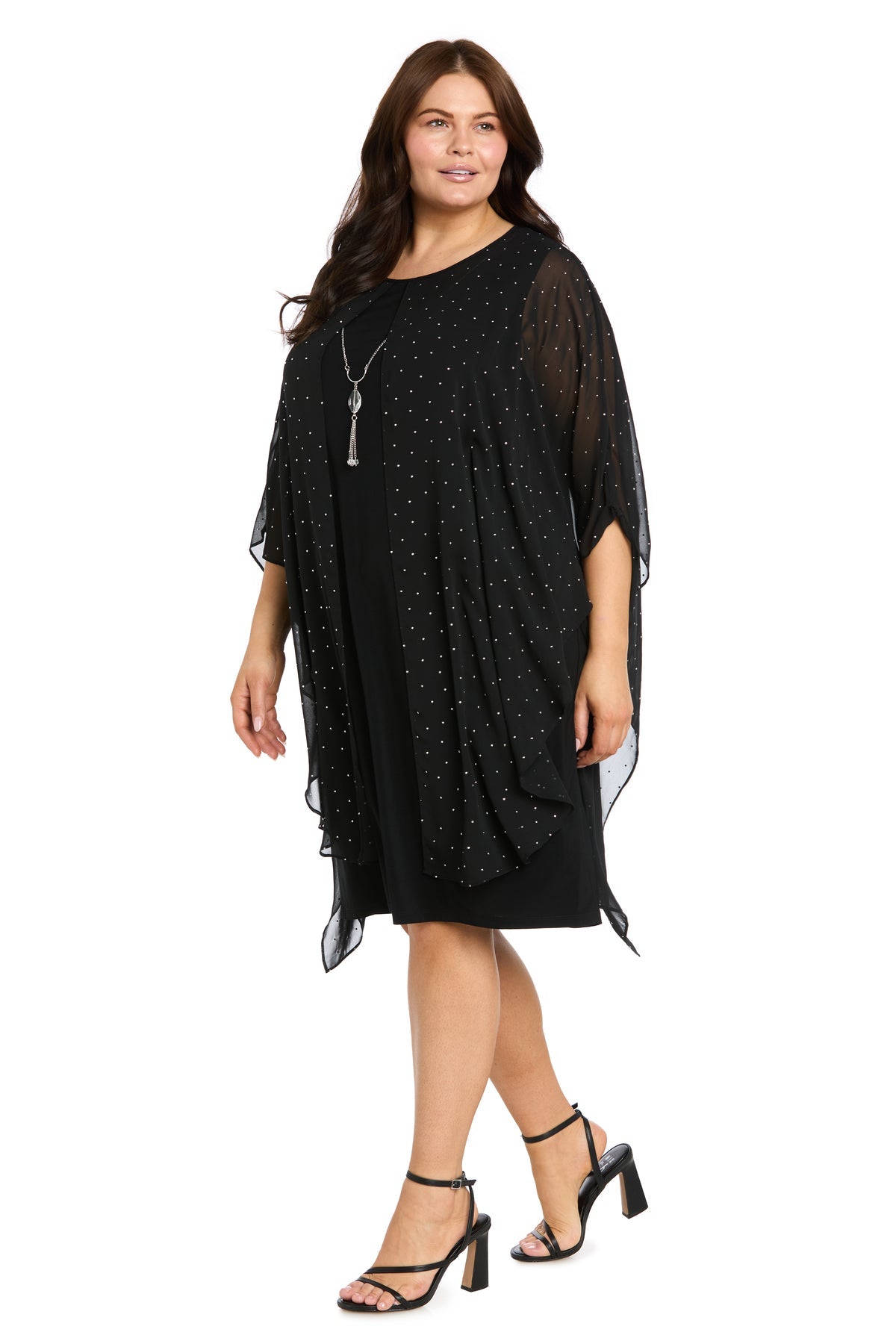 Scoop Knee-Length Chiffon Cocktail Dress by R&M Richards 5120W in Black