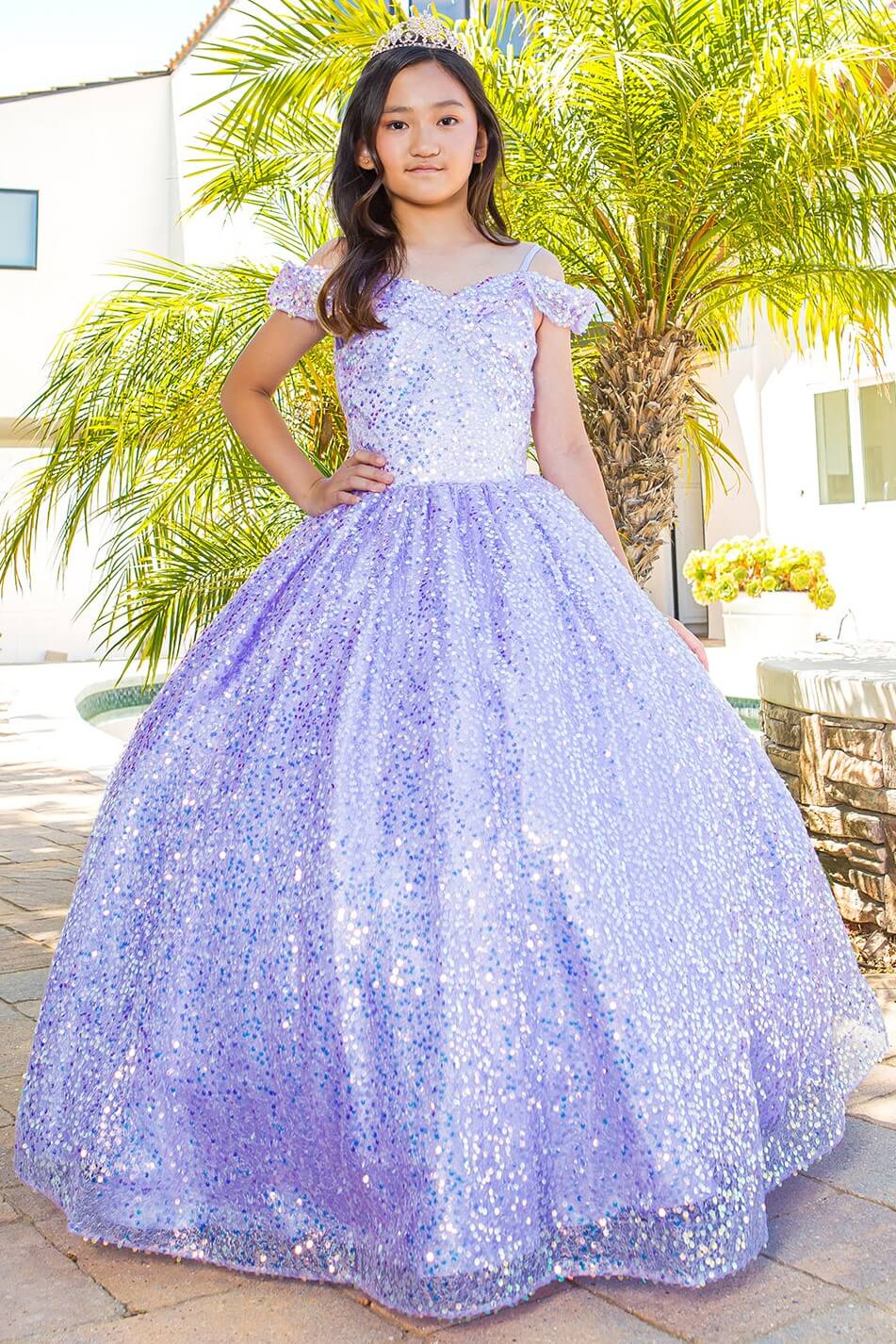 Lilac Sweetheart Floor Length Glitter Tulle Quince Ball Gown Cinderella Couture 5123