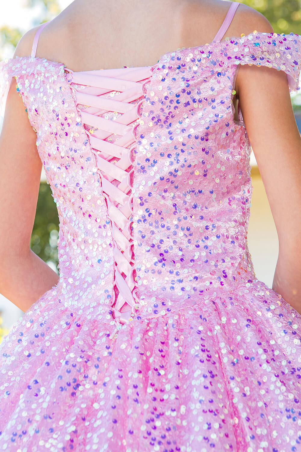 Pink Sweetheart Floor Length Glitter Tulle Quince Ball Gown Cinderella Couture 5123