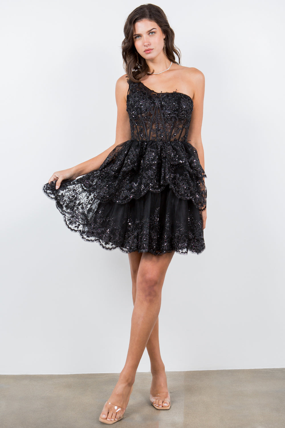 Cocktail Dresses Short Glitter Corset Mini Cocktail Dress Cinderella Couture 5132J Black
