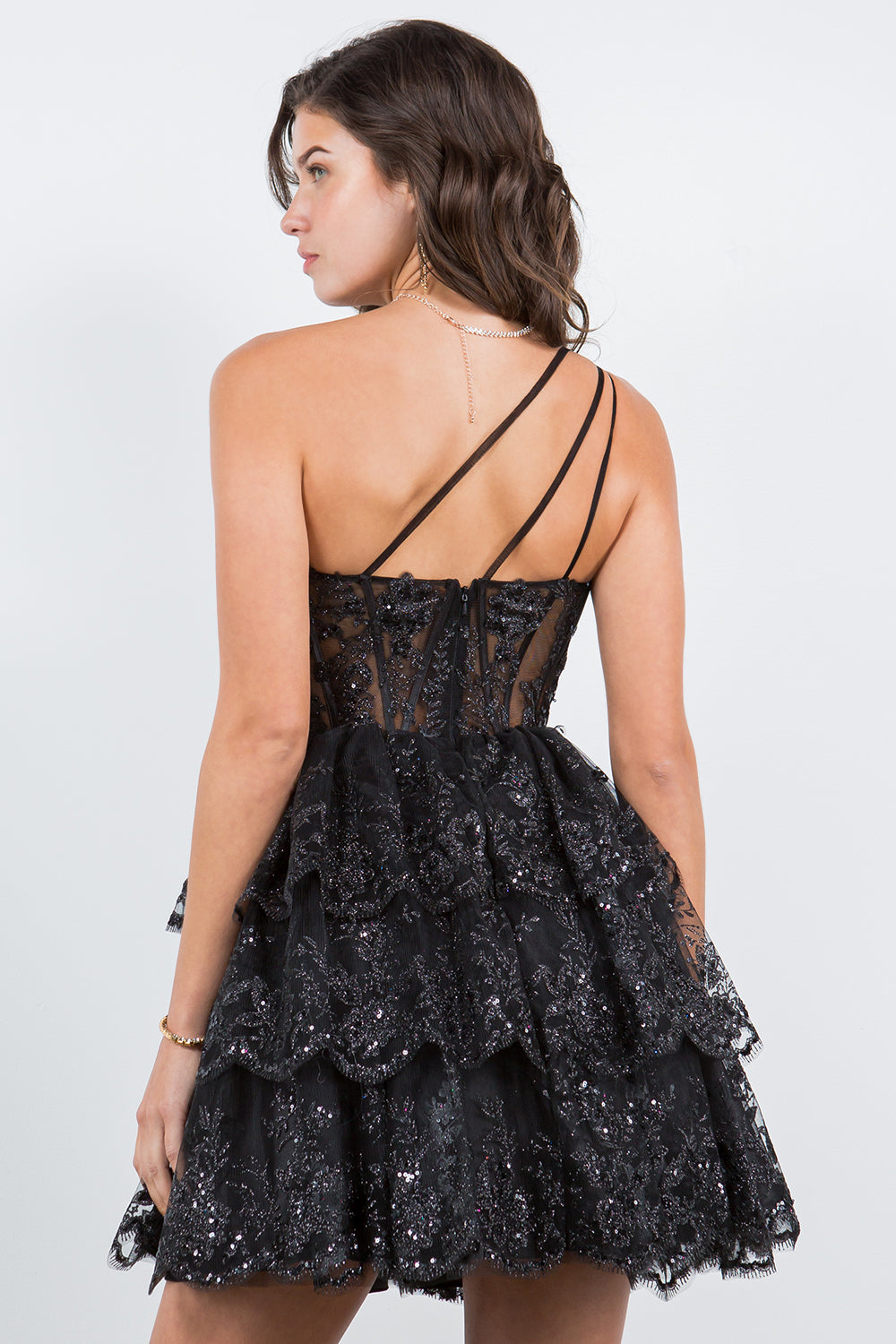 Cocktail Dresses Short Glitter Corset Mini Cocktail Dress Cinderella Couture 5132J Black