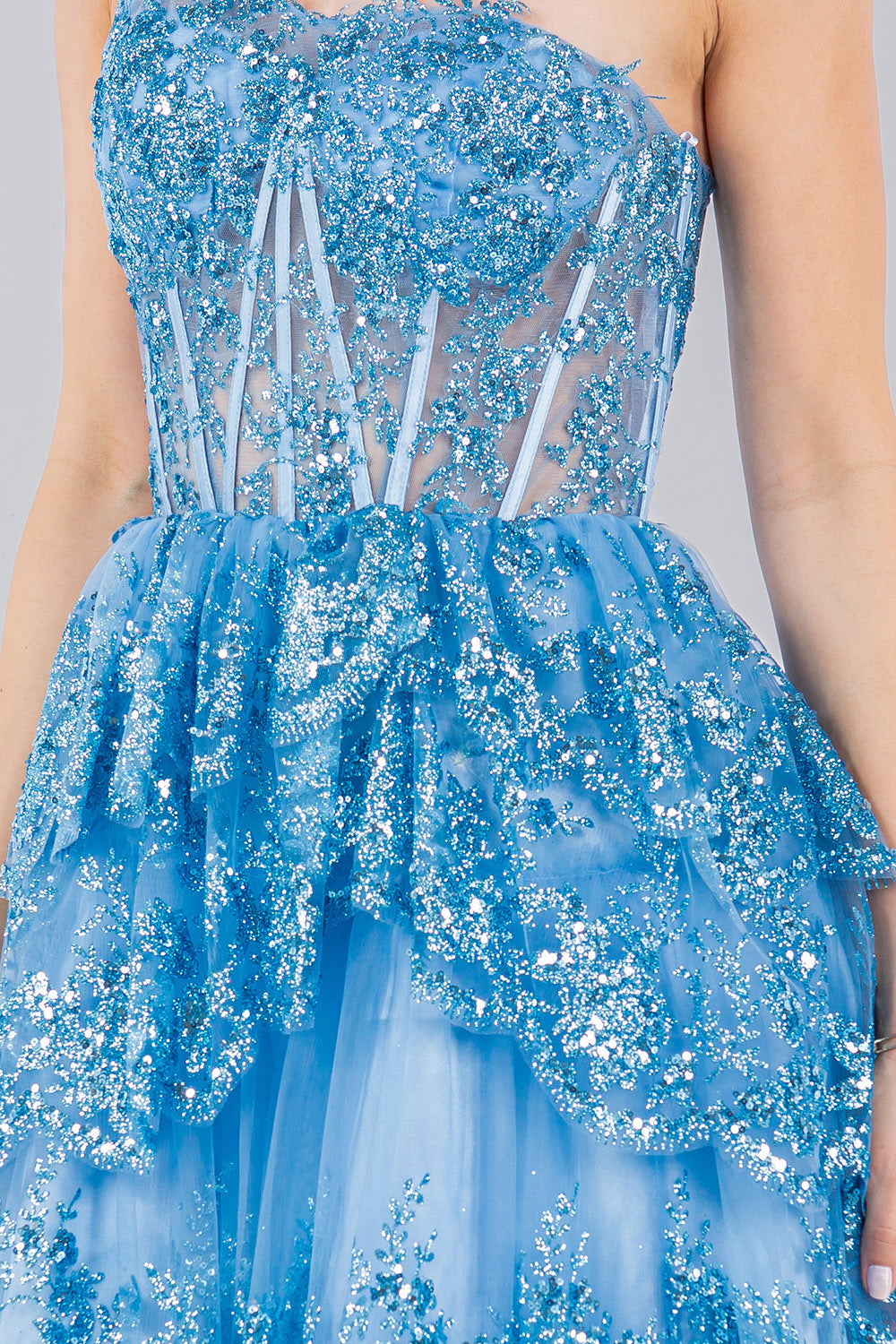 Cocktail Dresses Short Glitter Corset Mini Cocktail Dress Cinderella Couture 5132J Blue