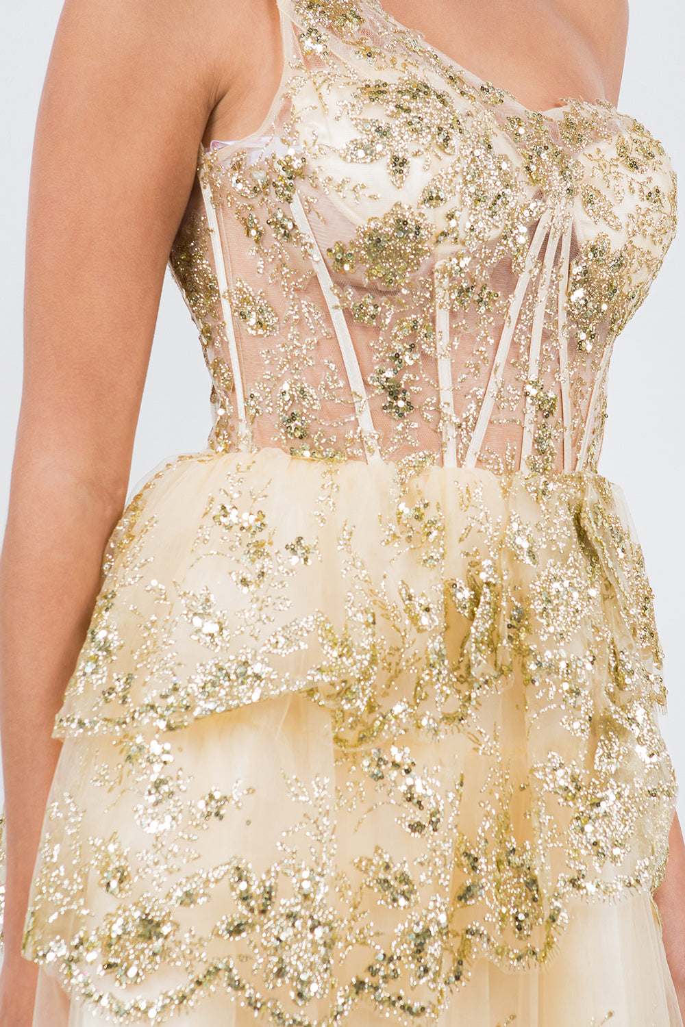 Cocktail Dresses Short Glitter Corset Mini Cocktail Dress Cinderella Couture 5132J Champagne