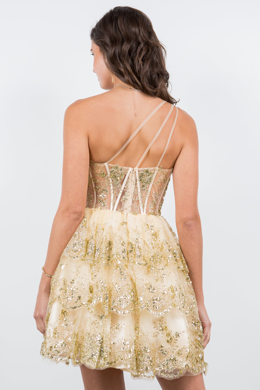 Cocktail Dresses Short Glitter Corset Mini Cocktail Dress Cinderella Couture 5132J Champagne