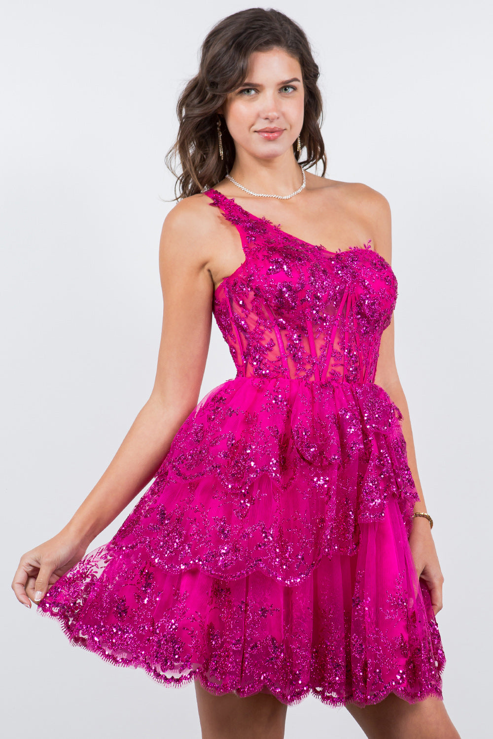 Cocktail Dresses Short Glitter Corset Mini Cocktail Dress Cinderella Couture 5132J Fuchsia