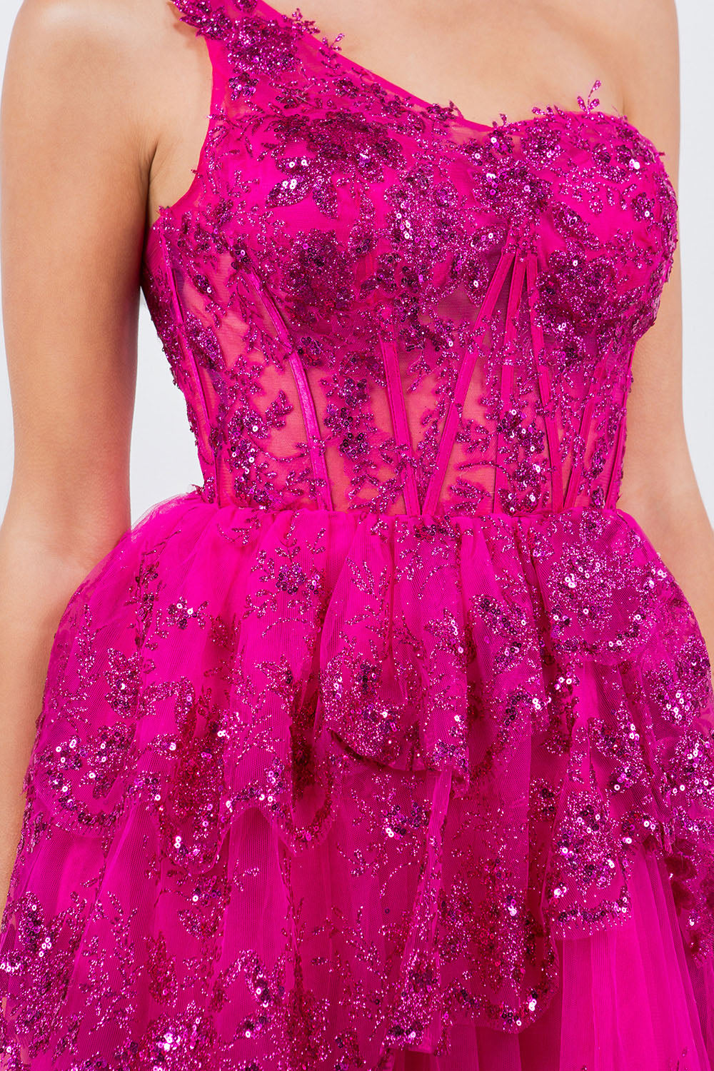 Cocktail Dresses Short Glitter Corset Mini Cocktail Dress Cinderella Couture 5132J Fuchsia