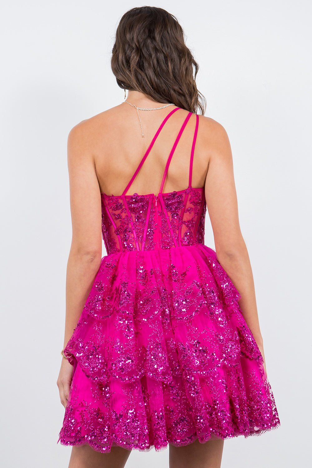 Cocktail Dresses Short Glitter Corset Mini Cocktail Dress Cinderella Couture 5132J Fuchsia