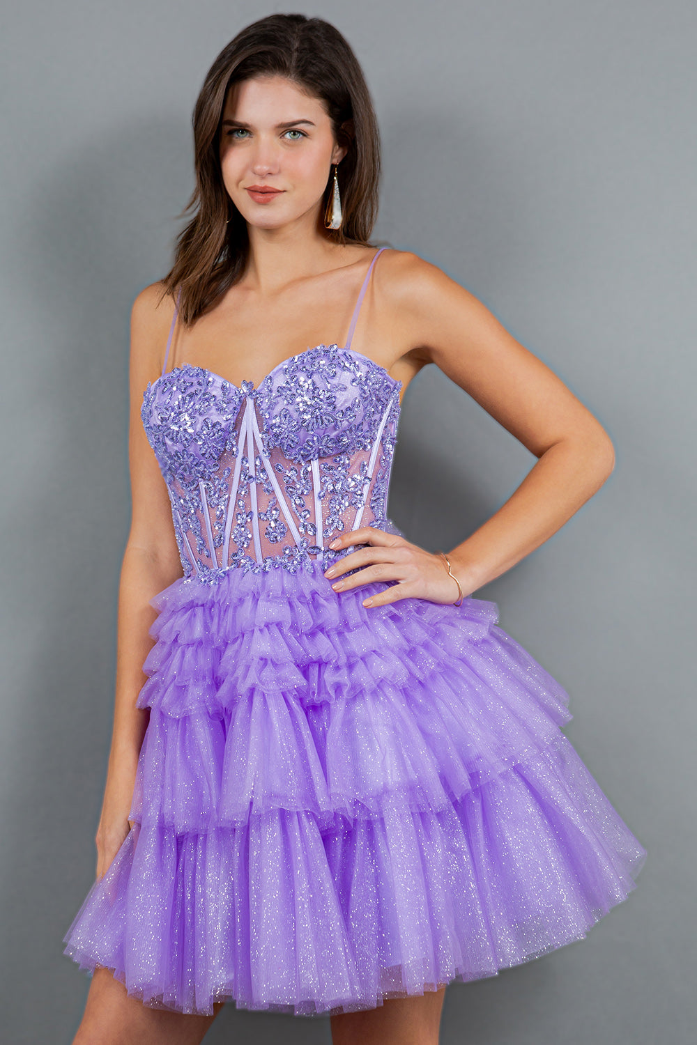 Cocktail Dresses Short Corset Mini Homecoming Cocktail Dress Cinderella Couture 5133J Lilac