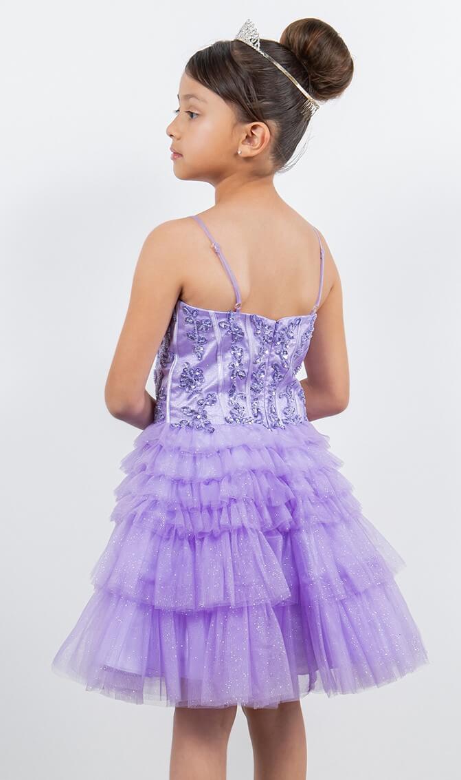 Lilac Sweetheart Knee Length Glitter Tulle Party Corset Dress with Tiered Skirt Cinderella Couture 5133