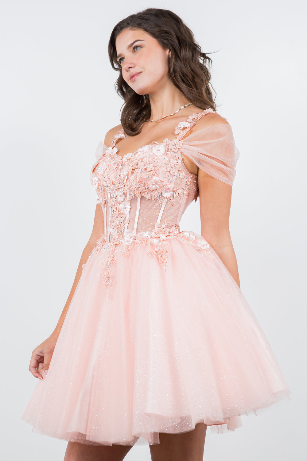 Cocktail Dresses 3D Floral Short Mini Cocktail Dress Cinderella Couture 5134J Blush