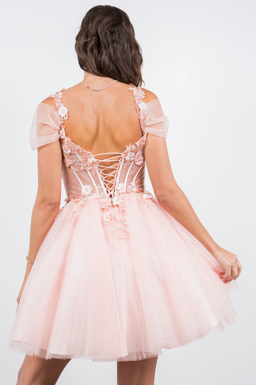 Cocktail Dresses 3D Floral Short Mini Cocktail Dress Cinderella Couture 5134J Blush