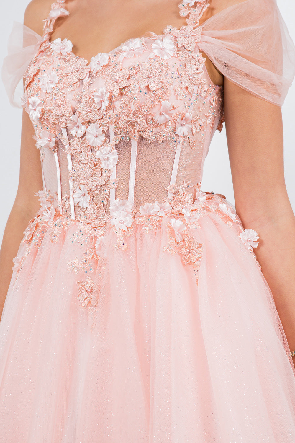 Cocktail Dresses 3D Floral Short Mini Cocktail Dress Cinderella Couture 5134J Blush