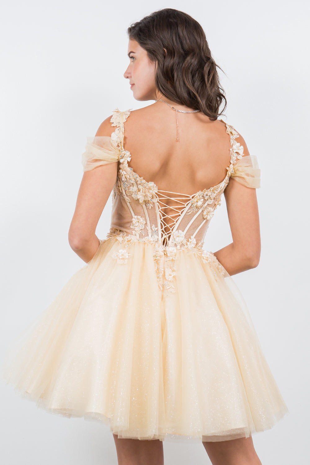 Cocktail Dresses 3D Floral Short Mini Cocktail Dress Cinderella Couture 5134J Champagne