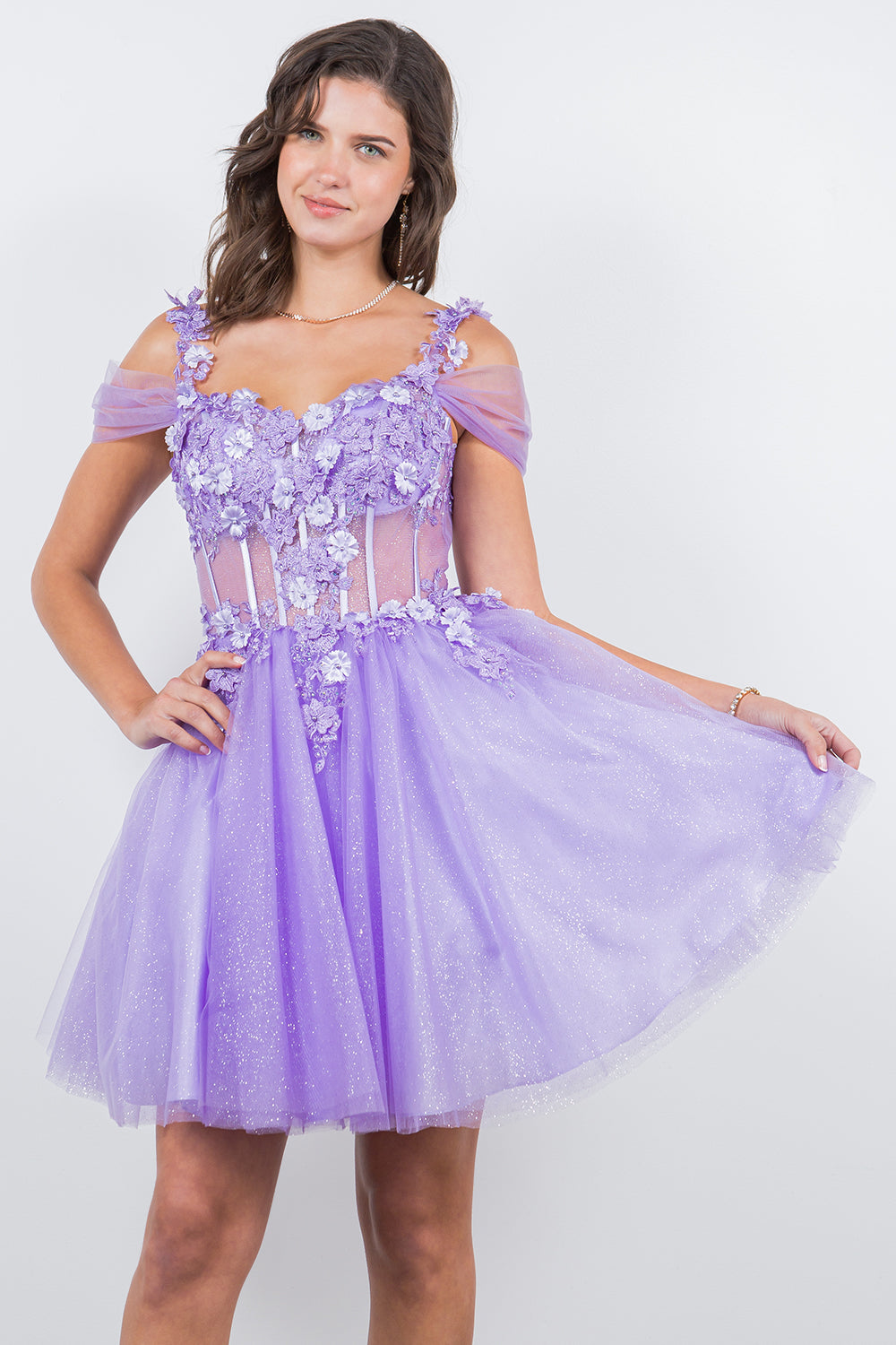 Cocktail Dresses 3D Floral Short Mini Cocktail Dress Cinderella Couture 5134J Lavendar