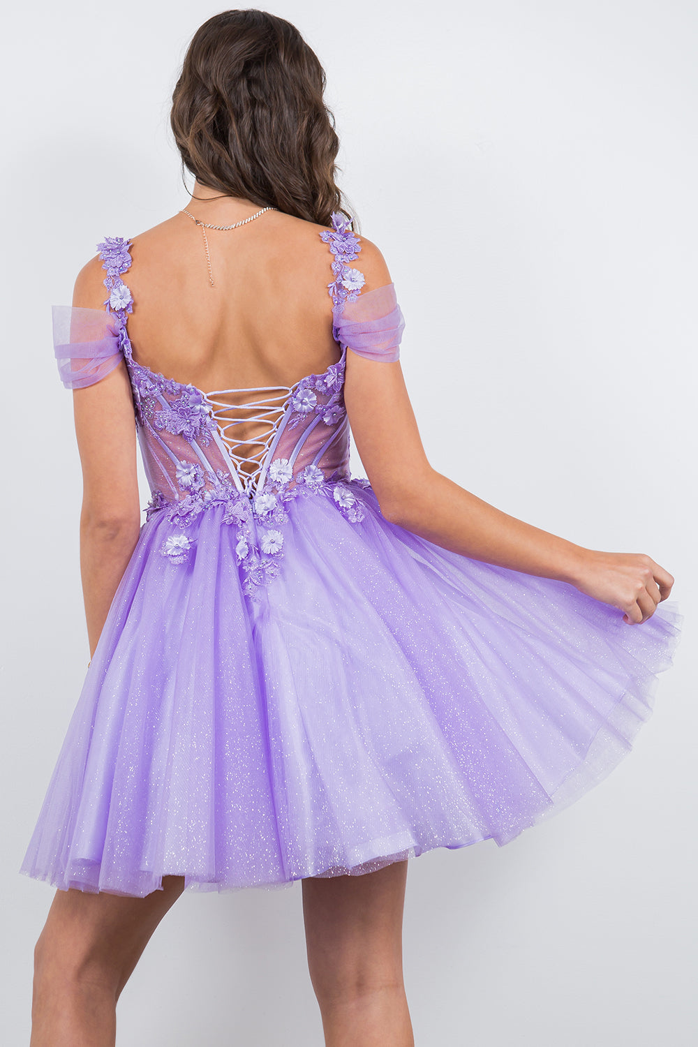 Cocktail Dresses 3D Floral Short Mini Cocktail Dress Cinderella Couture 5134J Lavendar