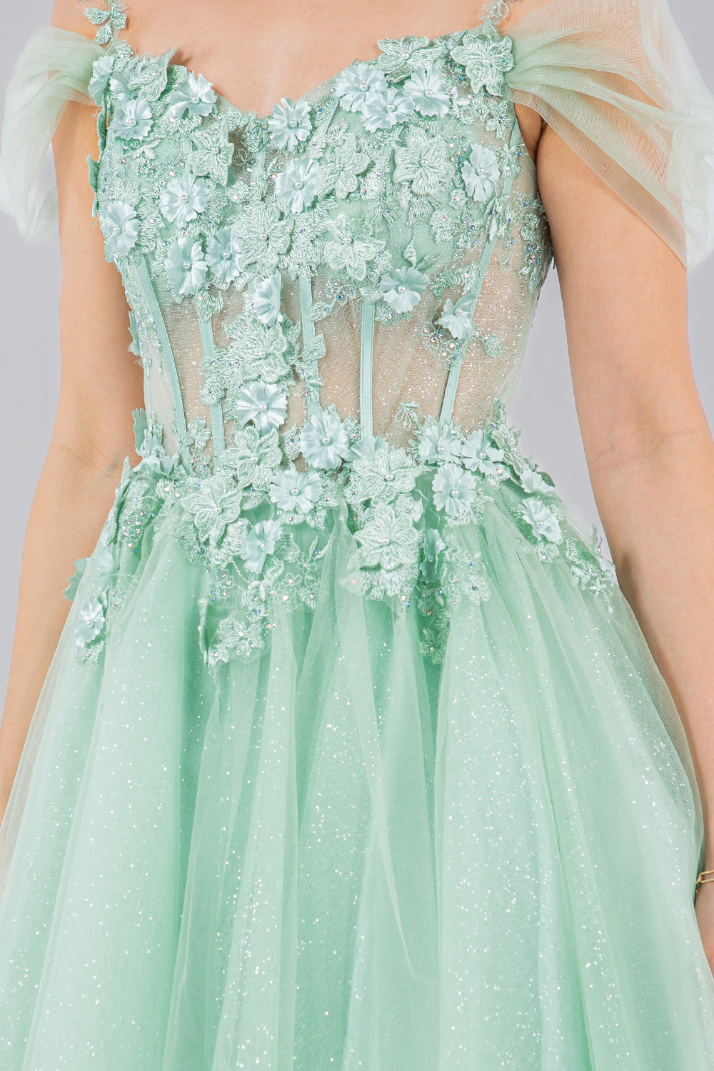 Cocktail Dresses 3D Floral Short Mini Cocktail Dress Cinderella Couture 5134J Sage