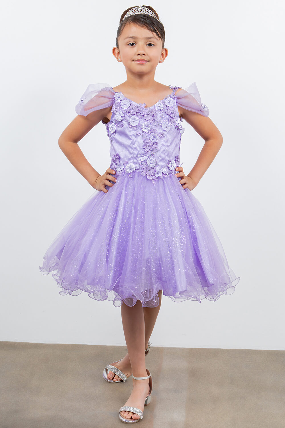 Lavendar Sweetheart Neck Knee Length Glitter Tulle Special Occasion Dress with 3D Floral Corset Bodice Cinderella Couture 5134