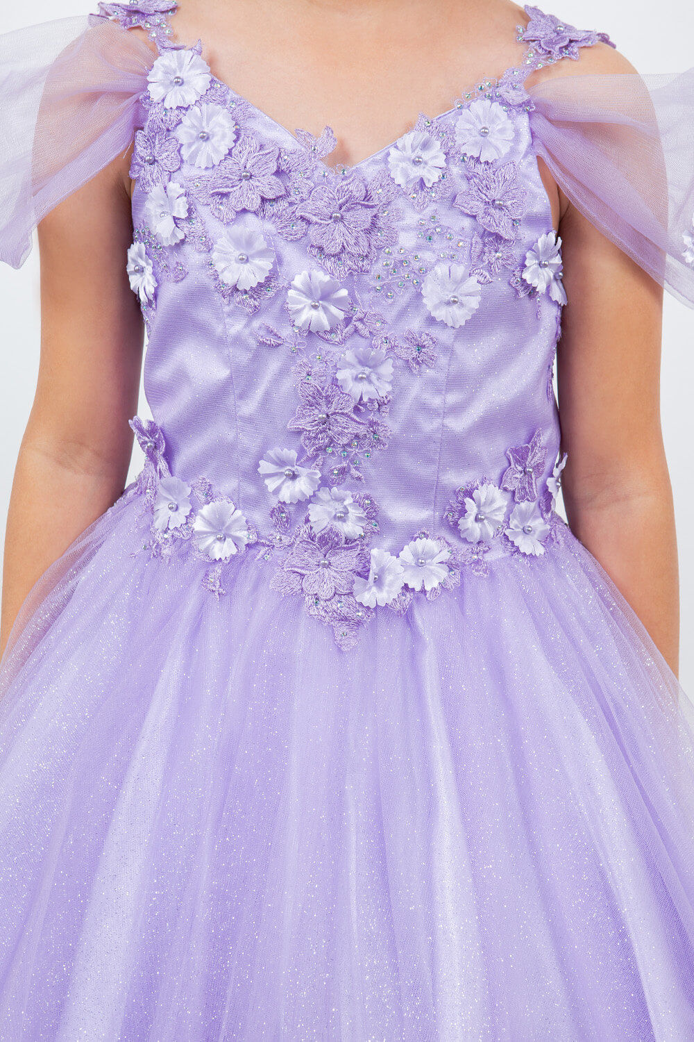 Lavendar Sweetheart Neck Knee Length Glitter Tulle Special Occasion Dress with 3D Floral Corset Bodice Cinderella Couture 5134