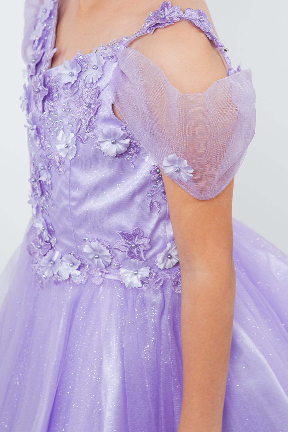Lavendar Sweetheart Neck Knee Length Glitter Tulle Special Occasion Dress with 3D Floral Corset Bodice Cinderella Couture 5134