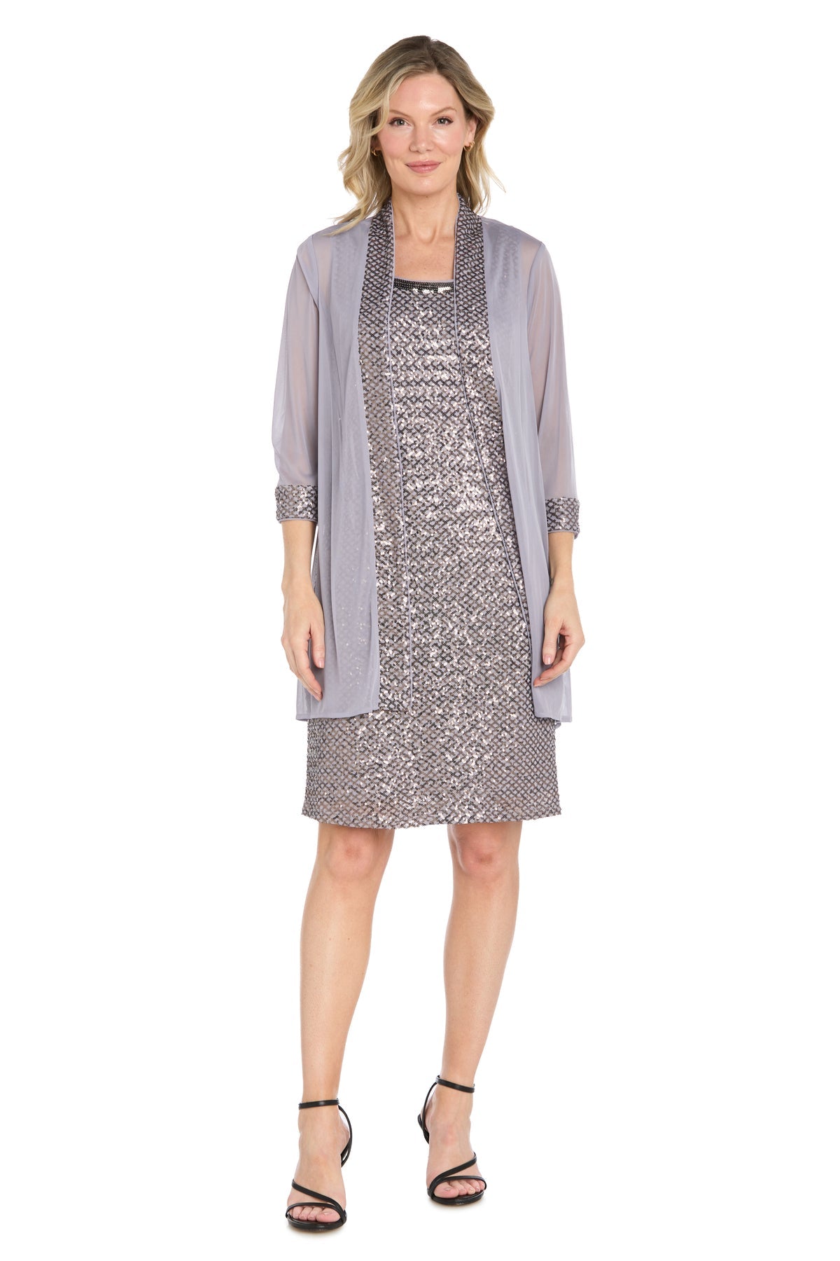 Square Neck Short Sequin Cocktail Dress with Jacket by Morgan & Co 5134 in Orchid