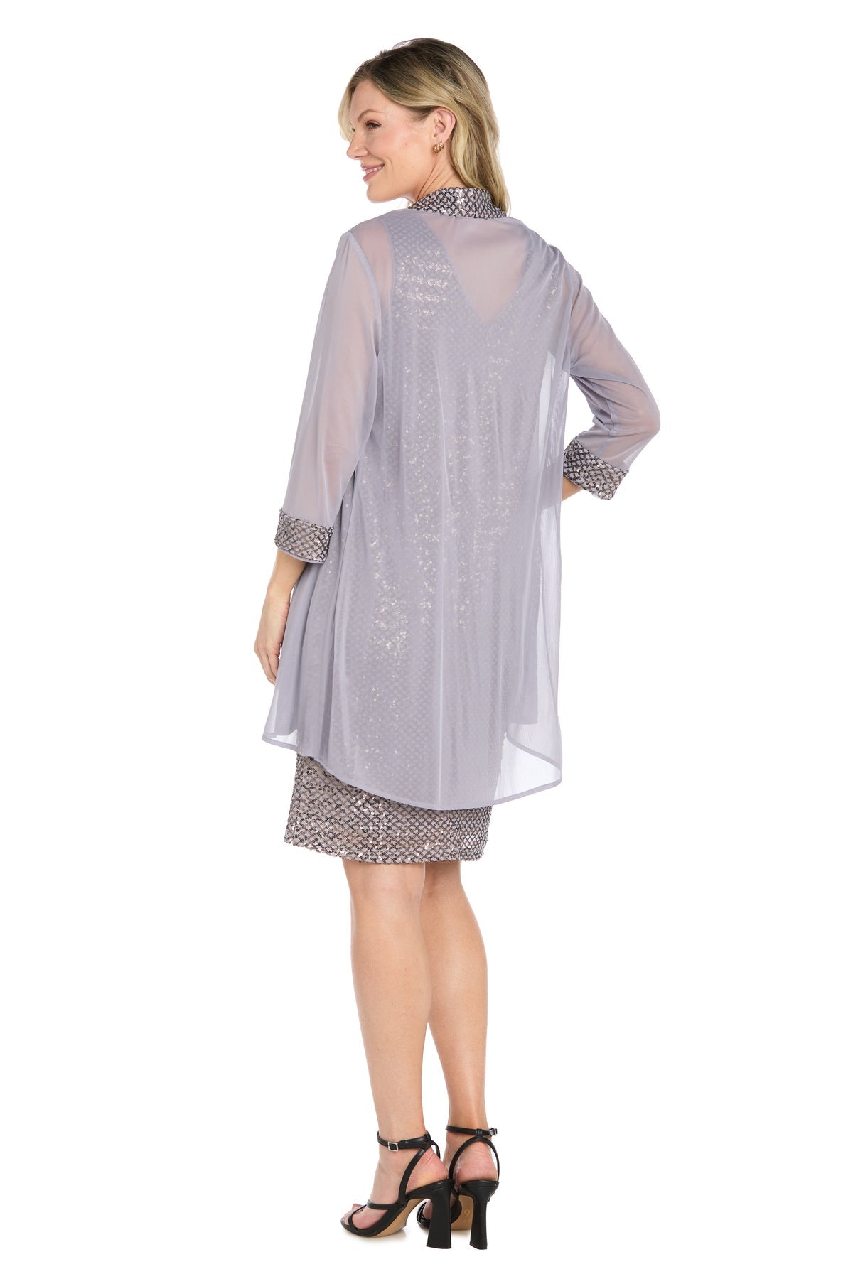 Square Neck Short Sequin Cocktail Dress with Jacket by Morgan & Co 5134 in Orchid