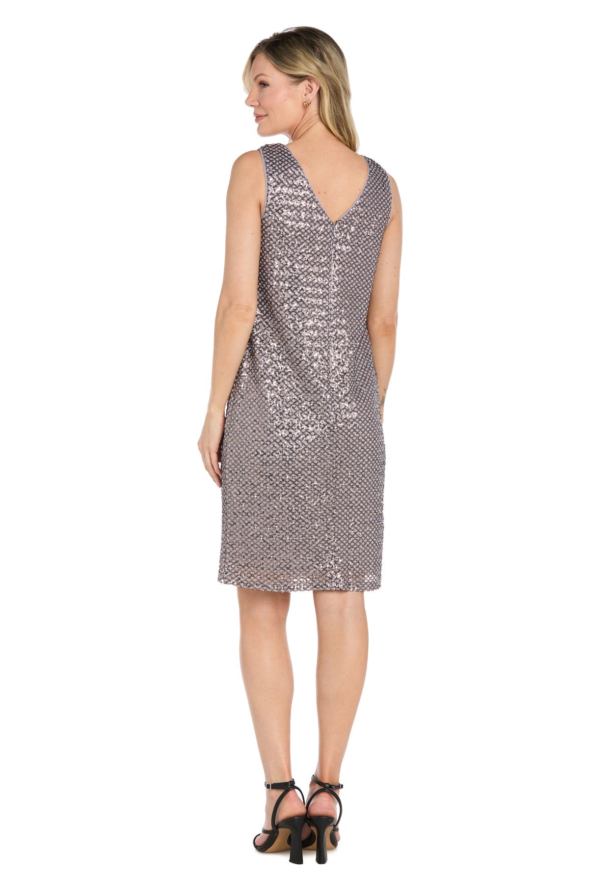 Square Neck Short Sequin Cocktail Dress with Jacket by Morgan & Co 5134 in Orchid