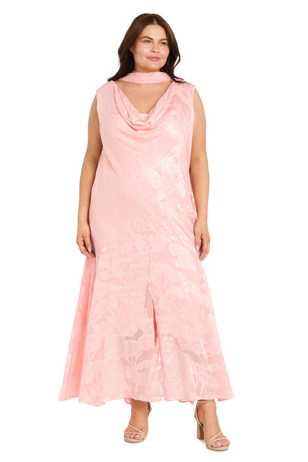 Cowl Neck Tea-Length Floral Chiffon Formal A-Line Plus Size Dress R&M Richards 5135W