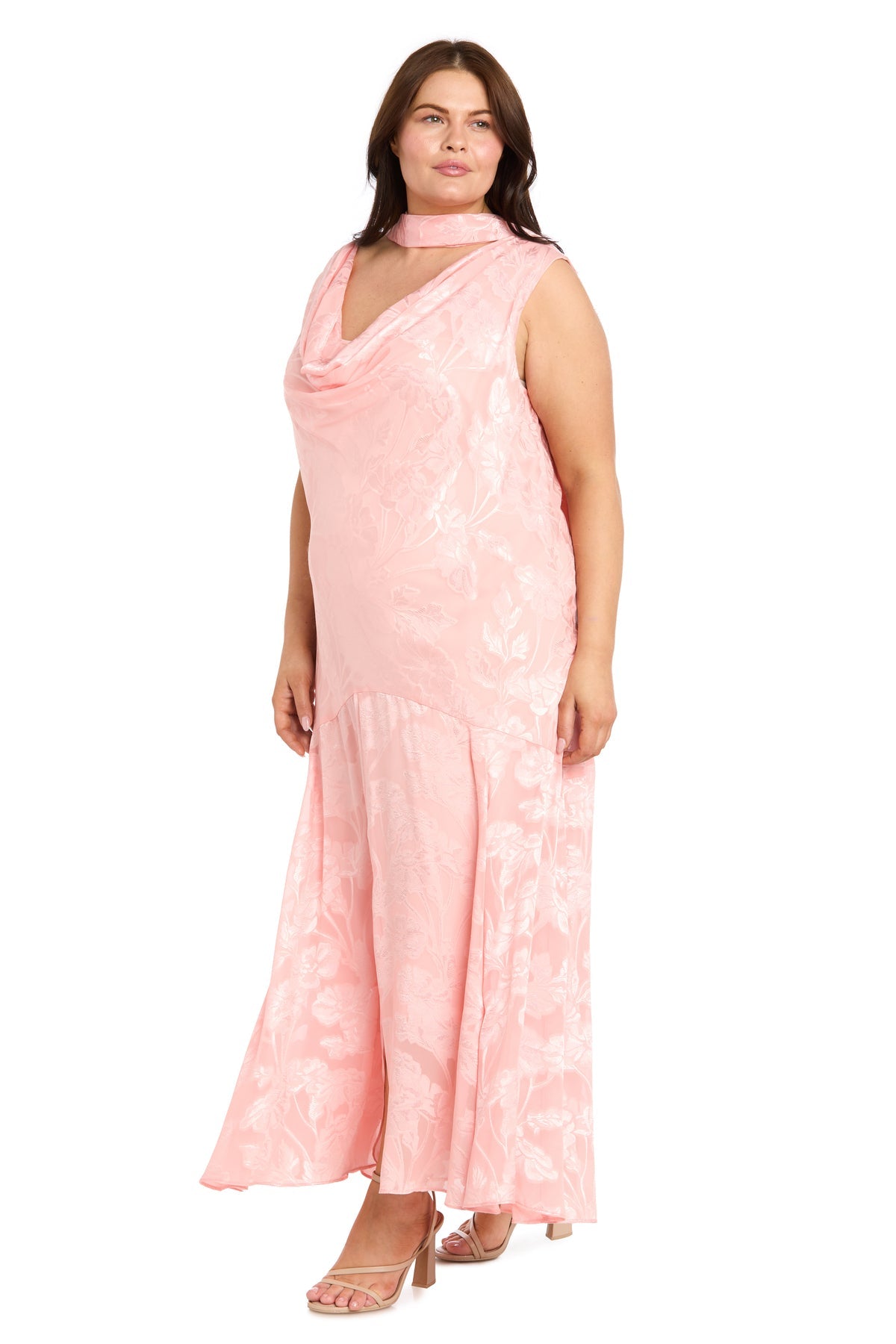 Cowl Neck Tea-Length Floral Chiffon Formal A-Line Plus Size Dress R&M Richards 5135W