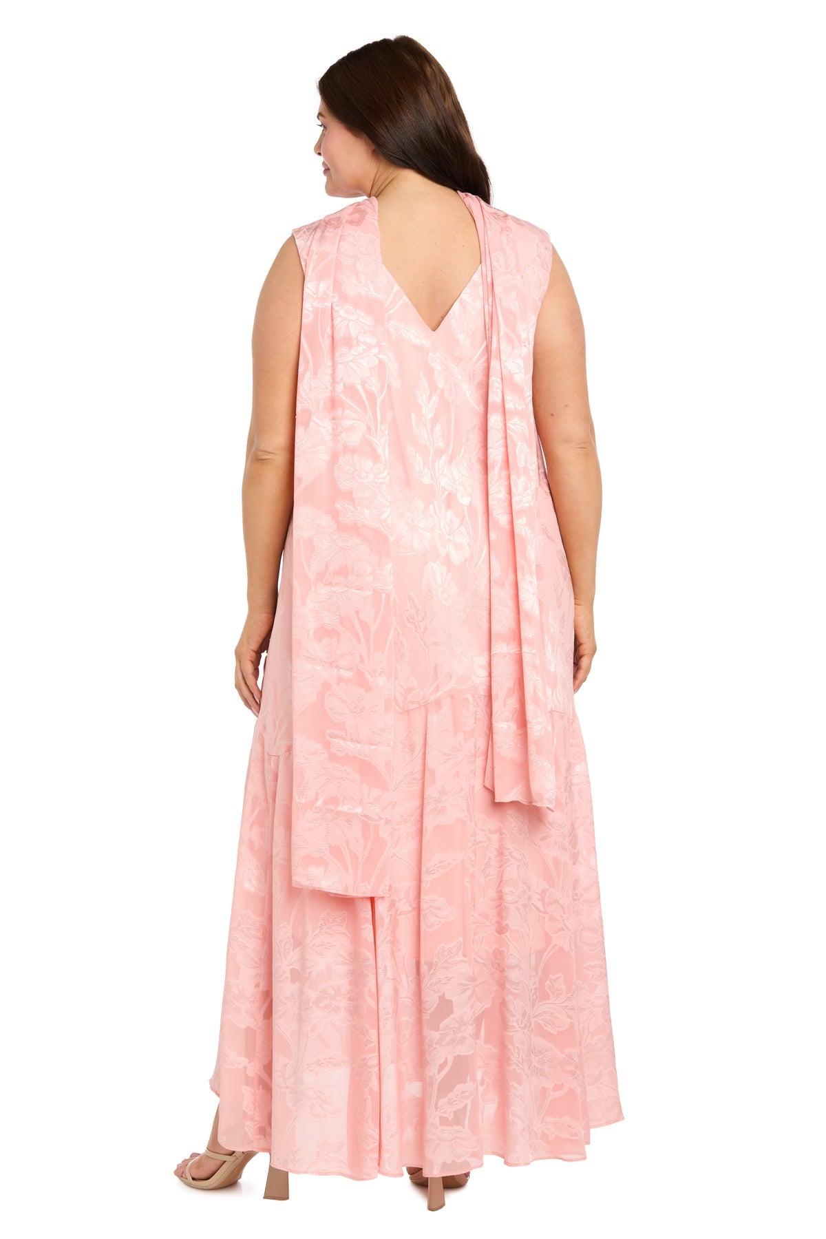 Cowl Neck Tea-Length Floral Chiffon Formal A-Line Plus Size Dress R&M Richards 5135W