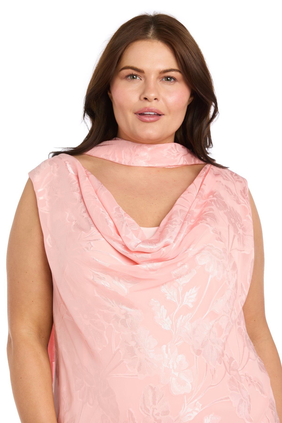 Cowl Neck Tea-Length Floral Chiffon Formal A-Line Plus Size Dress R&M Richards 5135W