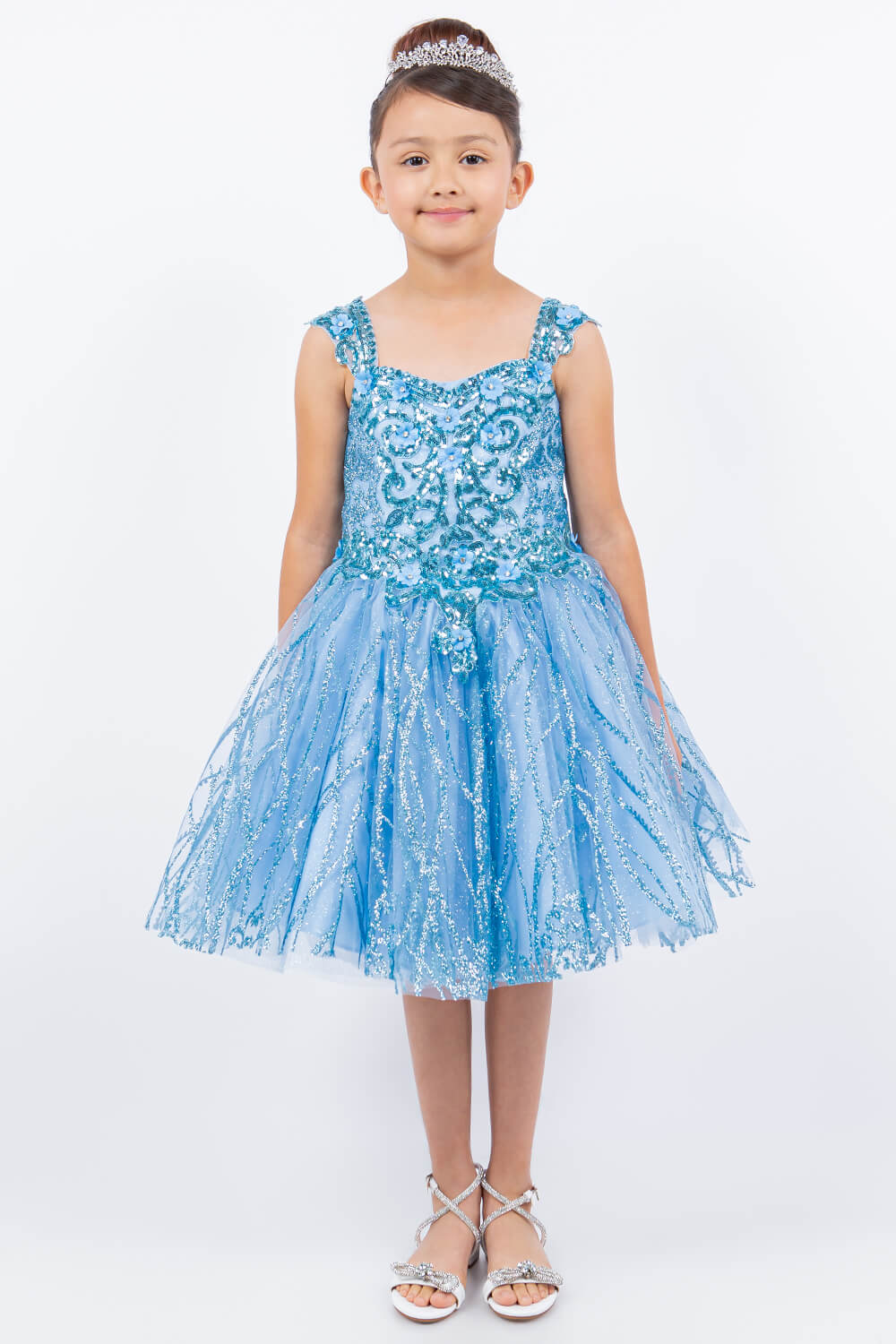 Blue Sweetheart Tea Length Tulle Mini Quince Corset Dress with Lace Applique Cinderella Couture 5136