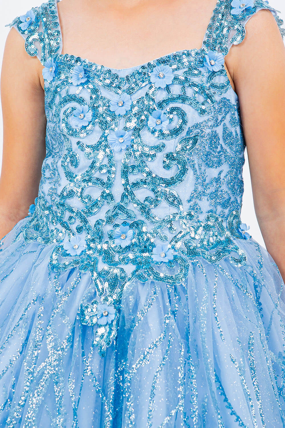 Blue Sweetheart Tea Length Tulle Mini Quince Corset Dress with Lace Applique Cinderella Couture 5136
