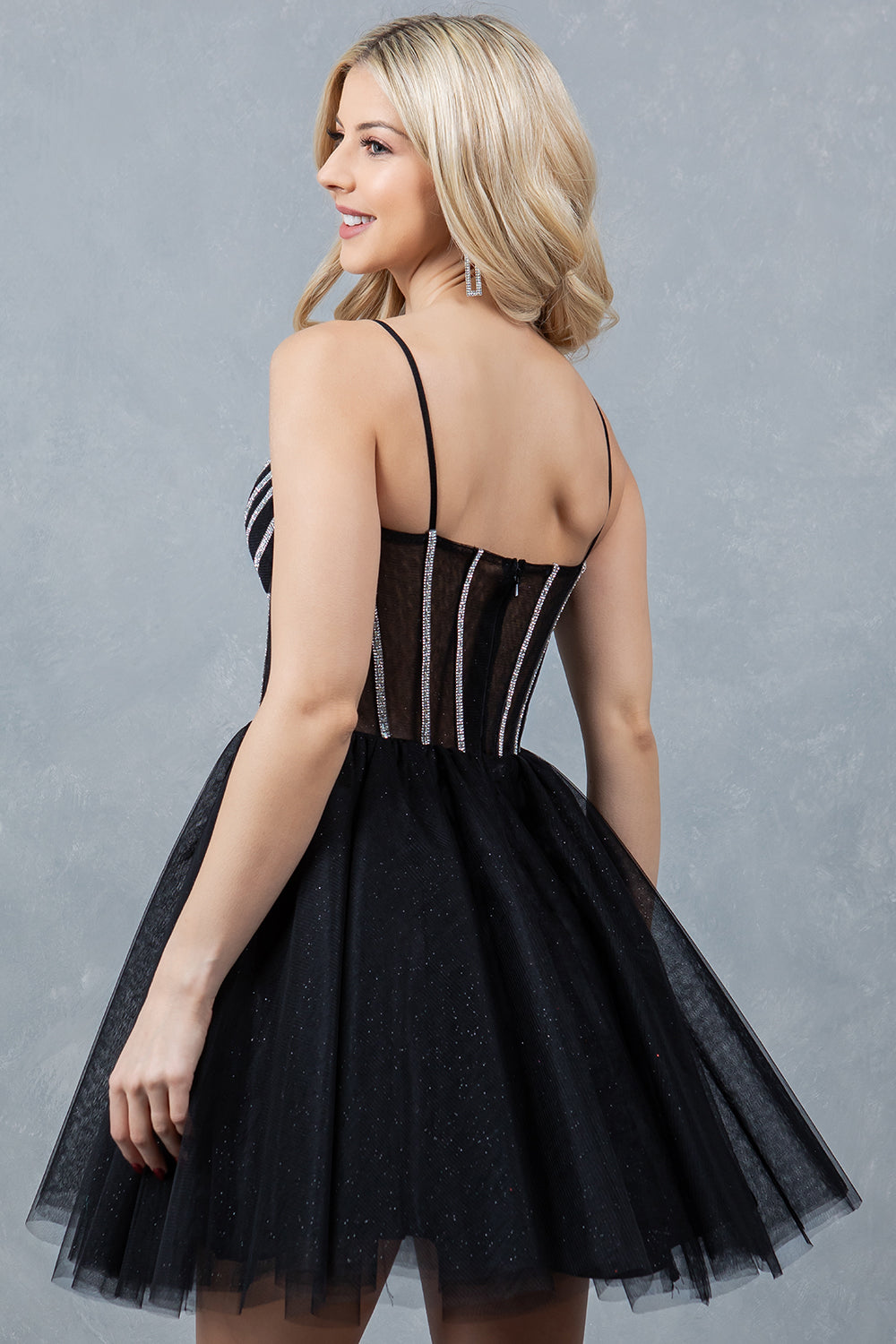 Cocktail Dresses Short Homecoming A Line Corset Cocktail Dress Cinderella Couture 5138J Black/Silver
