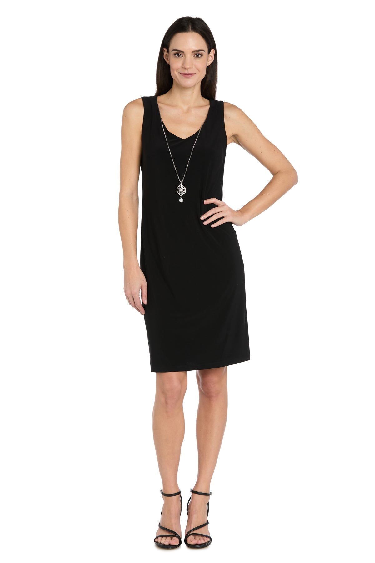 V-Neck Short Jersey Cocktail Jacket Dress by R&M Richards 5141P in Black/Ivory