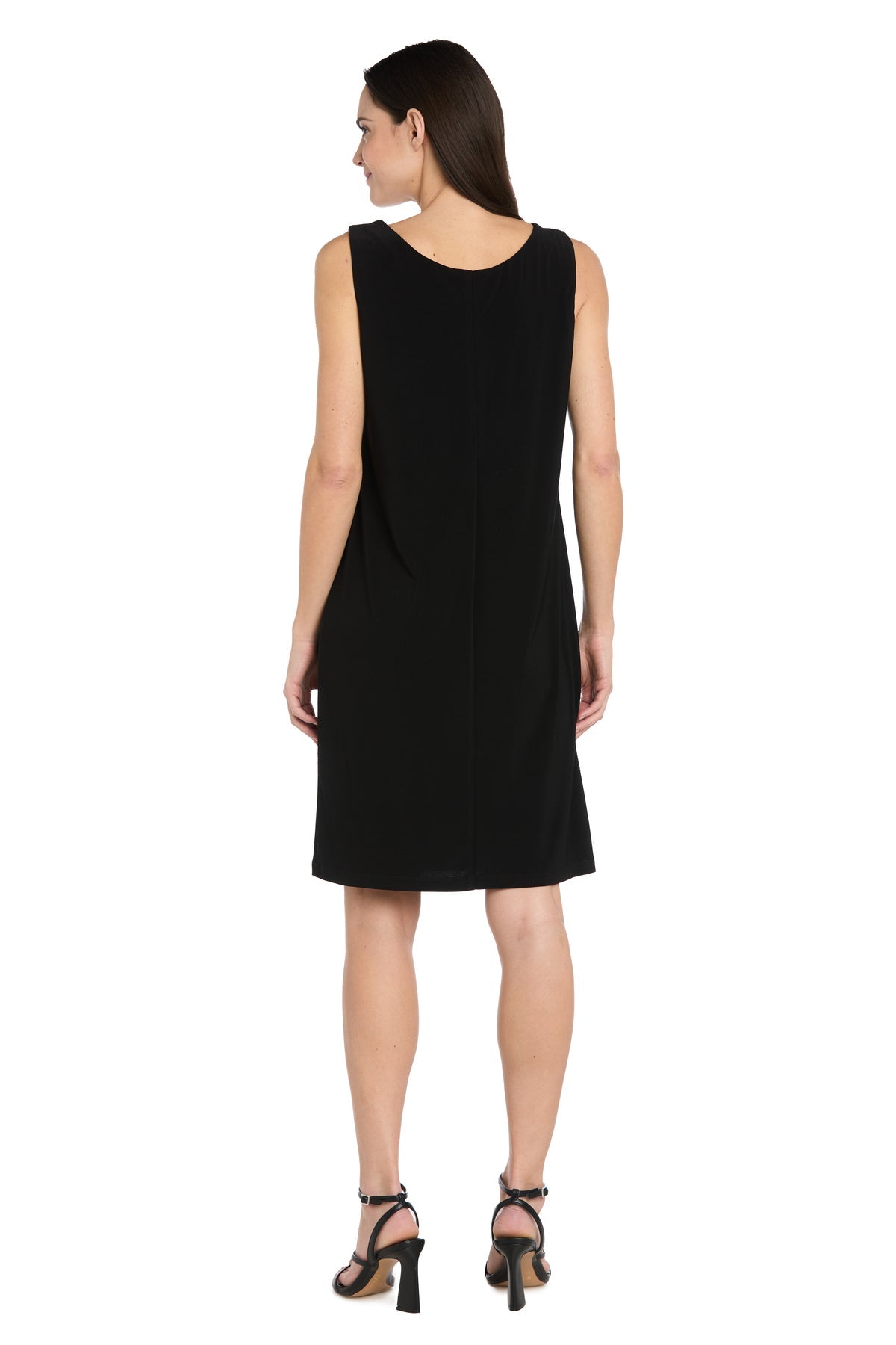 V-Neck Short Jersey Cocktail Jacket Dress by R&M Richards 5141P in Black/Ivory
