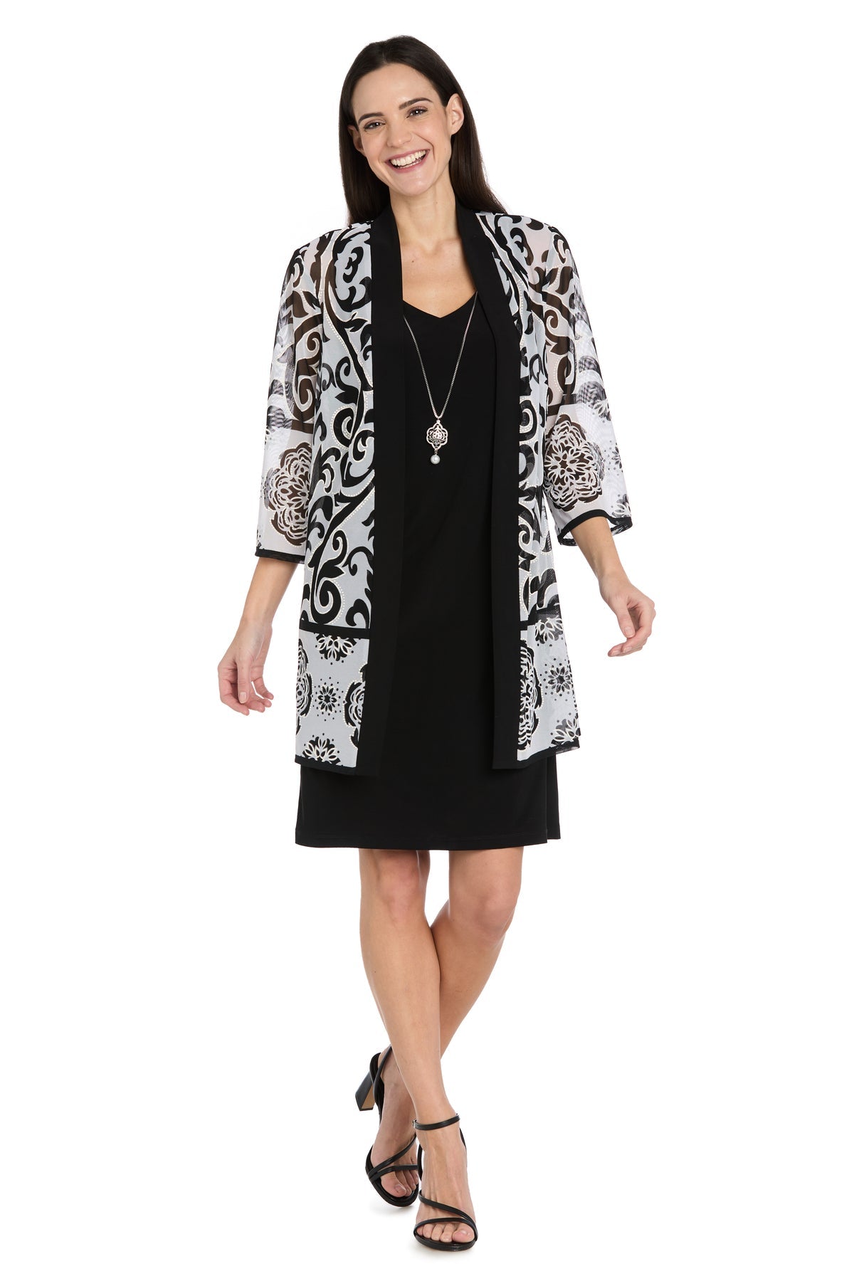 R & M Richards Women's Puff Border Jacket Dress, Black, 8
