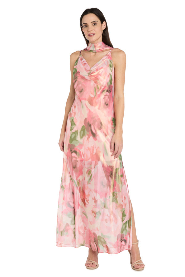 Cowl Floor-Length Chiffon Formal Sheath Dress R&M Richards 5156