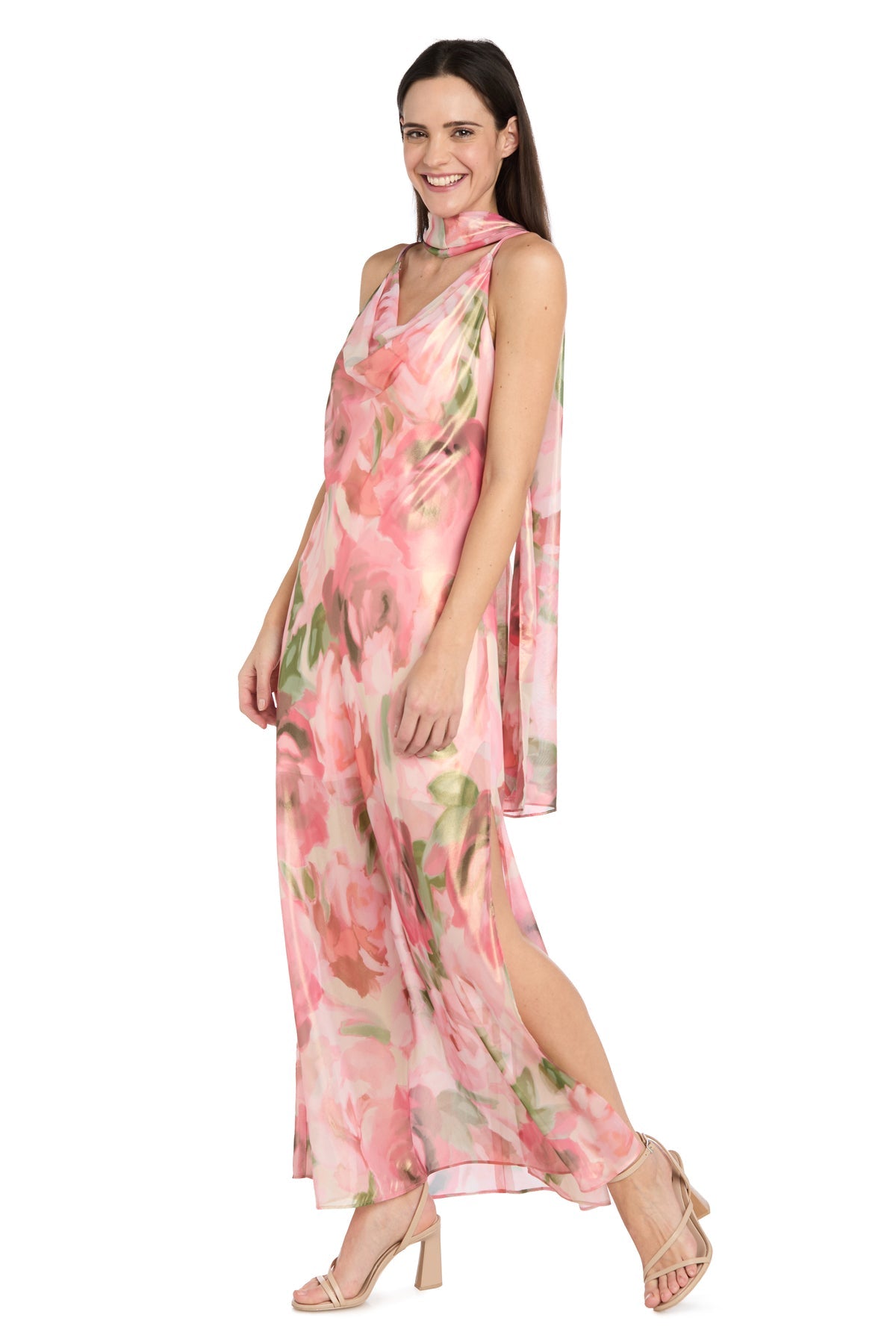Cowl Floor-Length Chiffon Formal Sheath Column R&M Richards 5156P