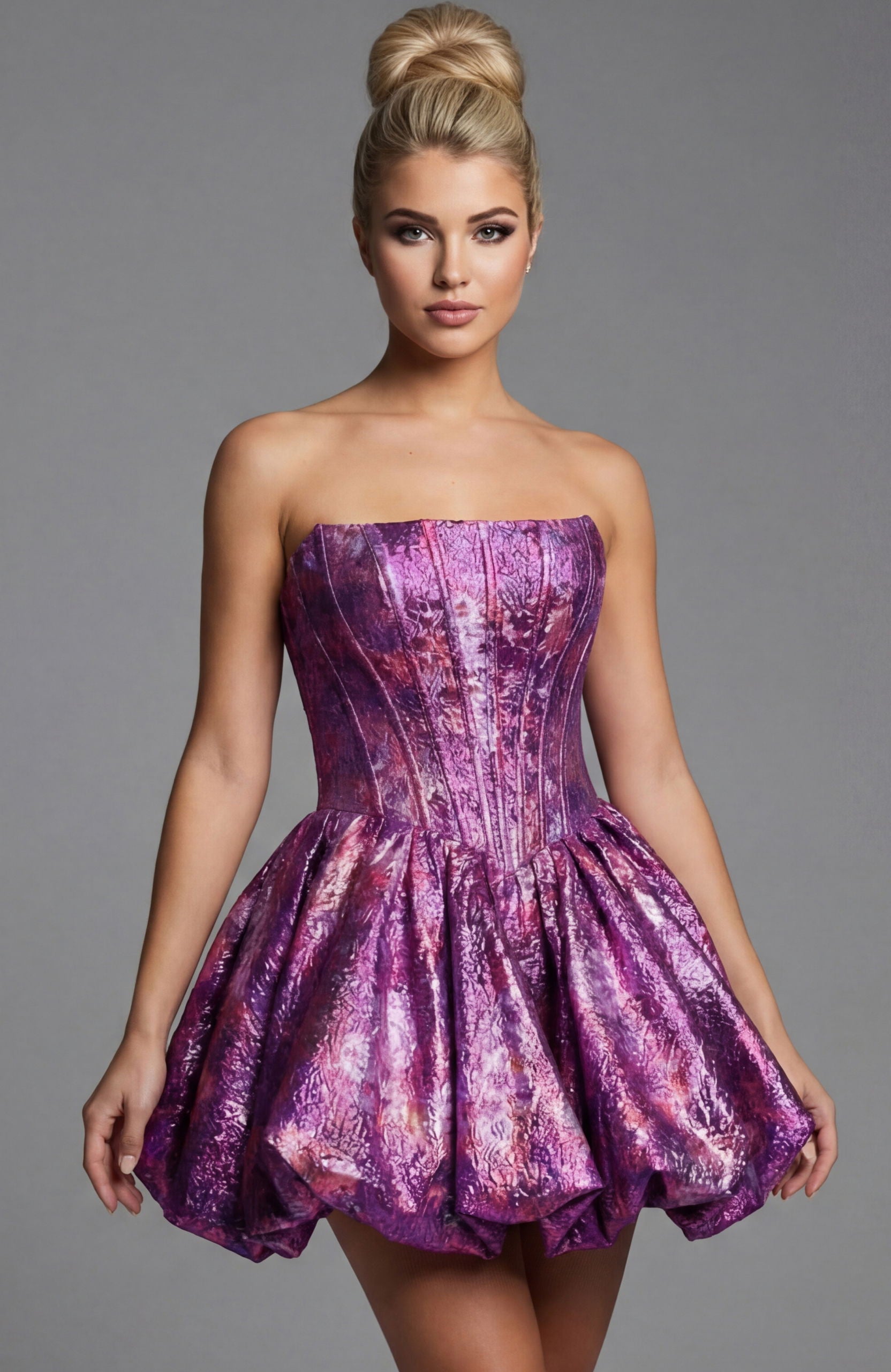 Cocktail Dresses Floral Short Corset Mini Metallic Cocktail Dress Jovani 51572 Purple/Multi