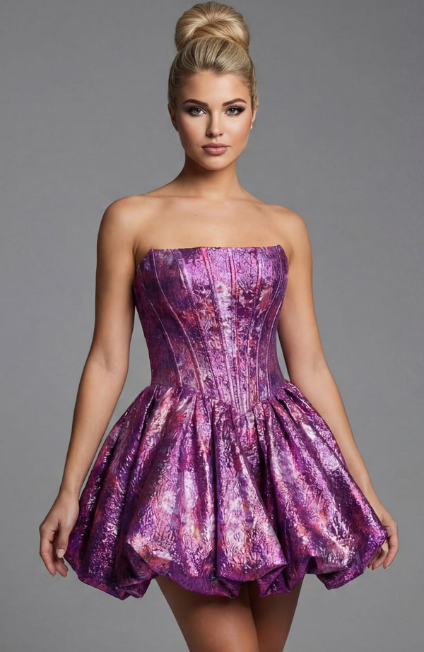 Floral Short Corset Mini Metallic Cocktail Dress Jovani 51572