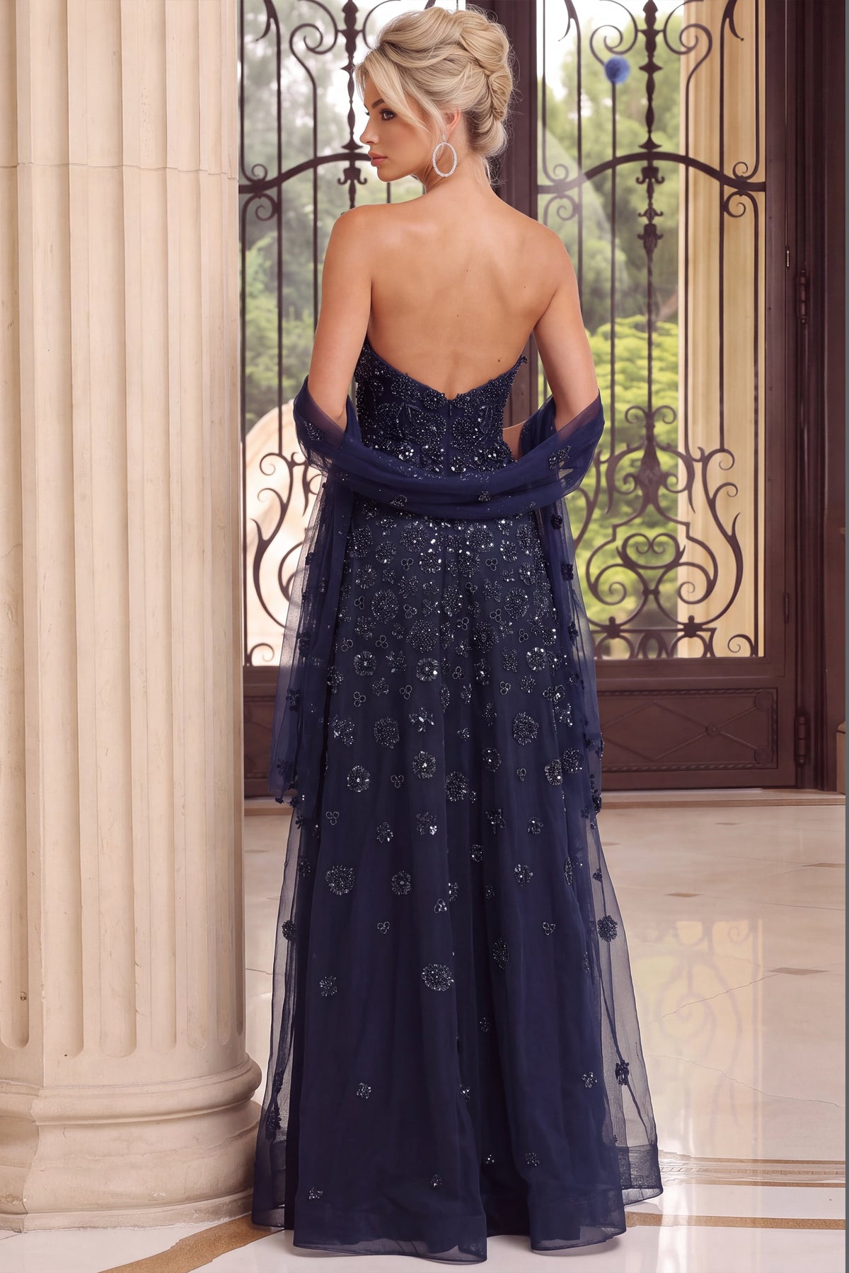 Strapless Curved Neck Floor-Length Sequin Occasion A-Line Jovani 51617