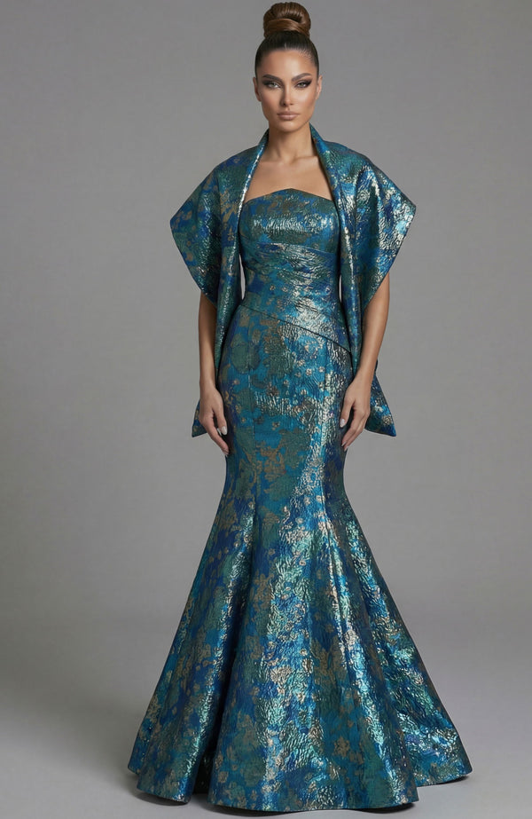 Metallic Mermaid Long Formal Floral Prom Dress Jovani 51634